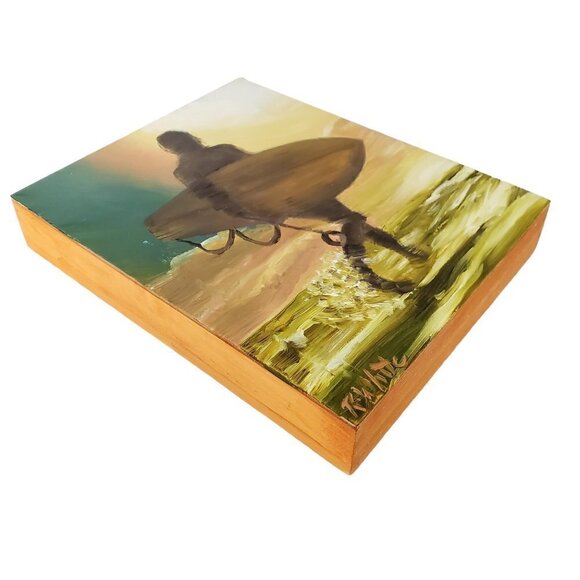 “Surfer“ Original oil painting on Cradled Wood Panel 8"w x 10"h x 1.5"d - Picture 10 of 10